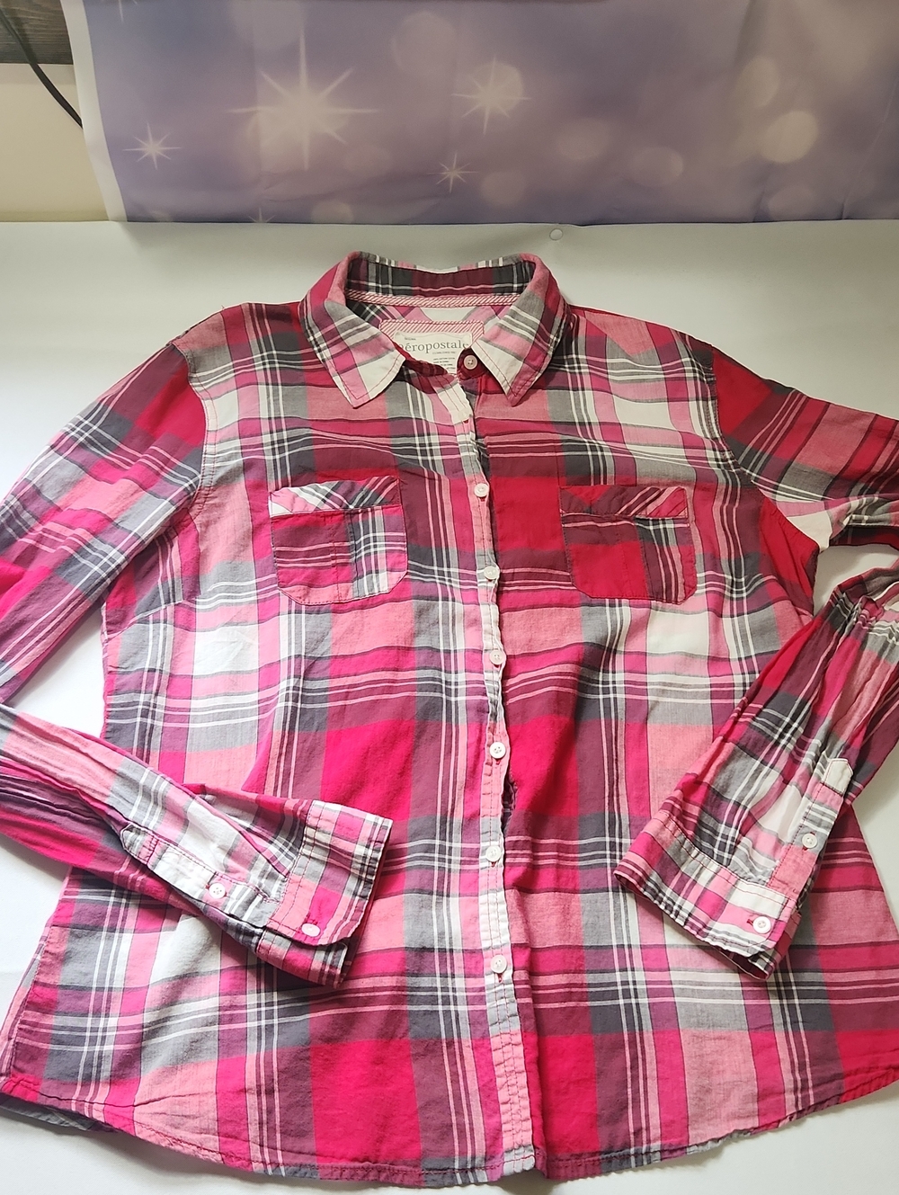 Aeropostale Pink Plaid Button-Down Shirt